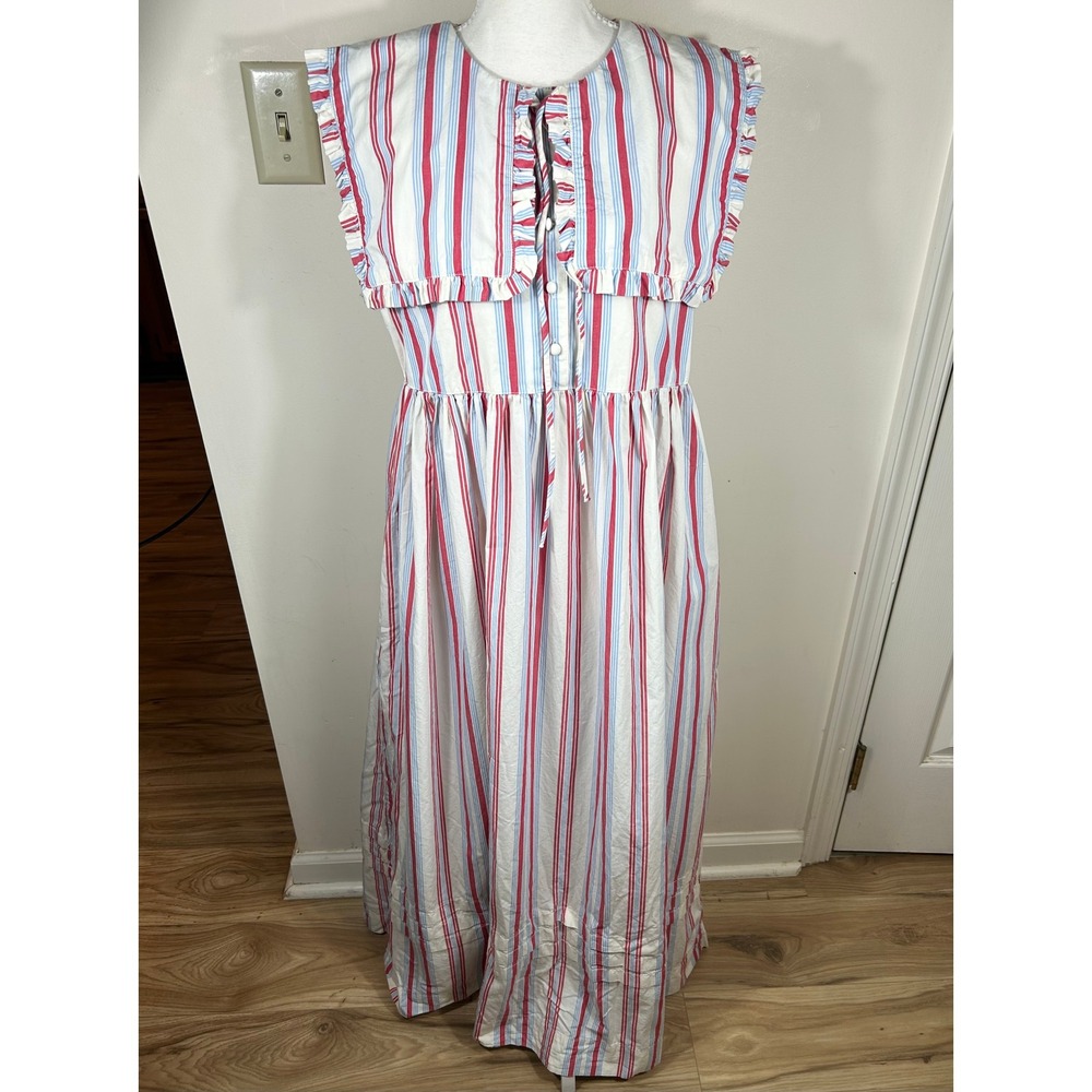 Damson Madder Dress Womens 12 Josephine Stripe Organic Cotton Sailor Collar LOGO